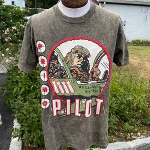 Vintage 80s Primo Enterprises made USA T shirt PILOT Aviation Plane Bomber War